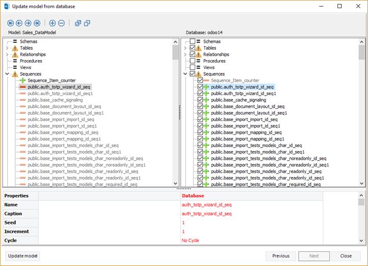 Update model from database